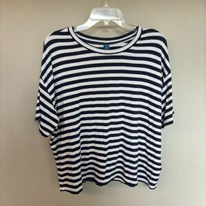 Old Navy- White and Navy Blue Stripe Nautical T-shirt Size Large Tall